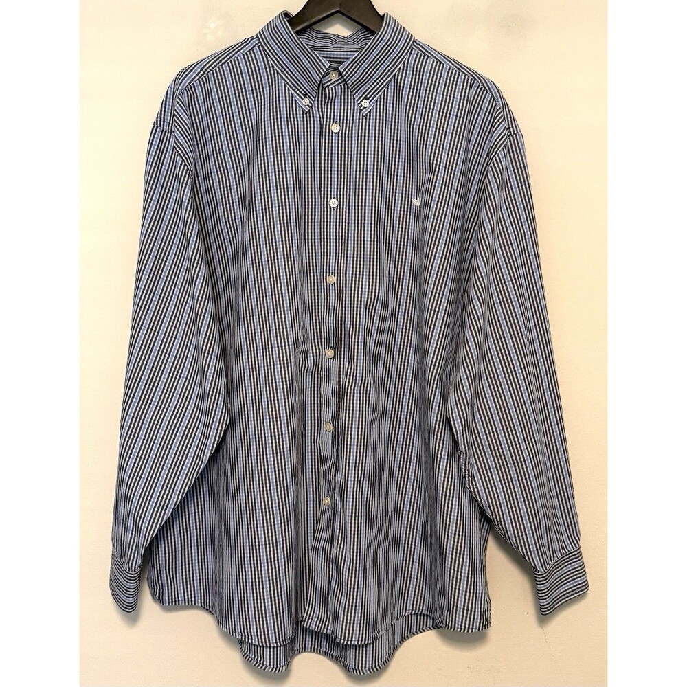 Southern Marsh Wrinkle Free Dress Shirt 2XL Blue Plaid Check Button-Down *Flaw*